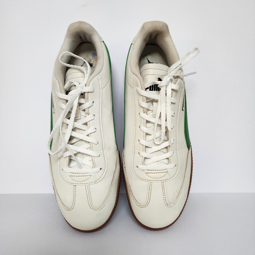 Puma White Sneakers with Green Formstrip and Gum Sole Mens Sz 10.5 - Picture 7 of 9